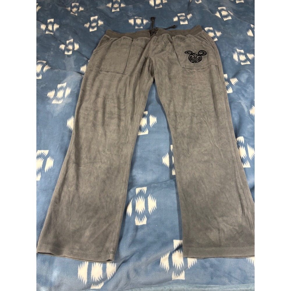 Disney Parks Gray Velour Mickey Mouse Lounge Pants Wide Leg Plus Size 1X